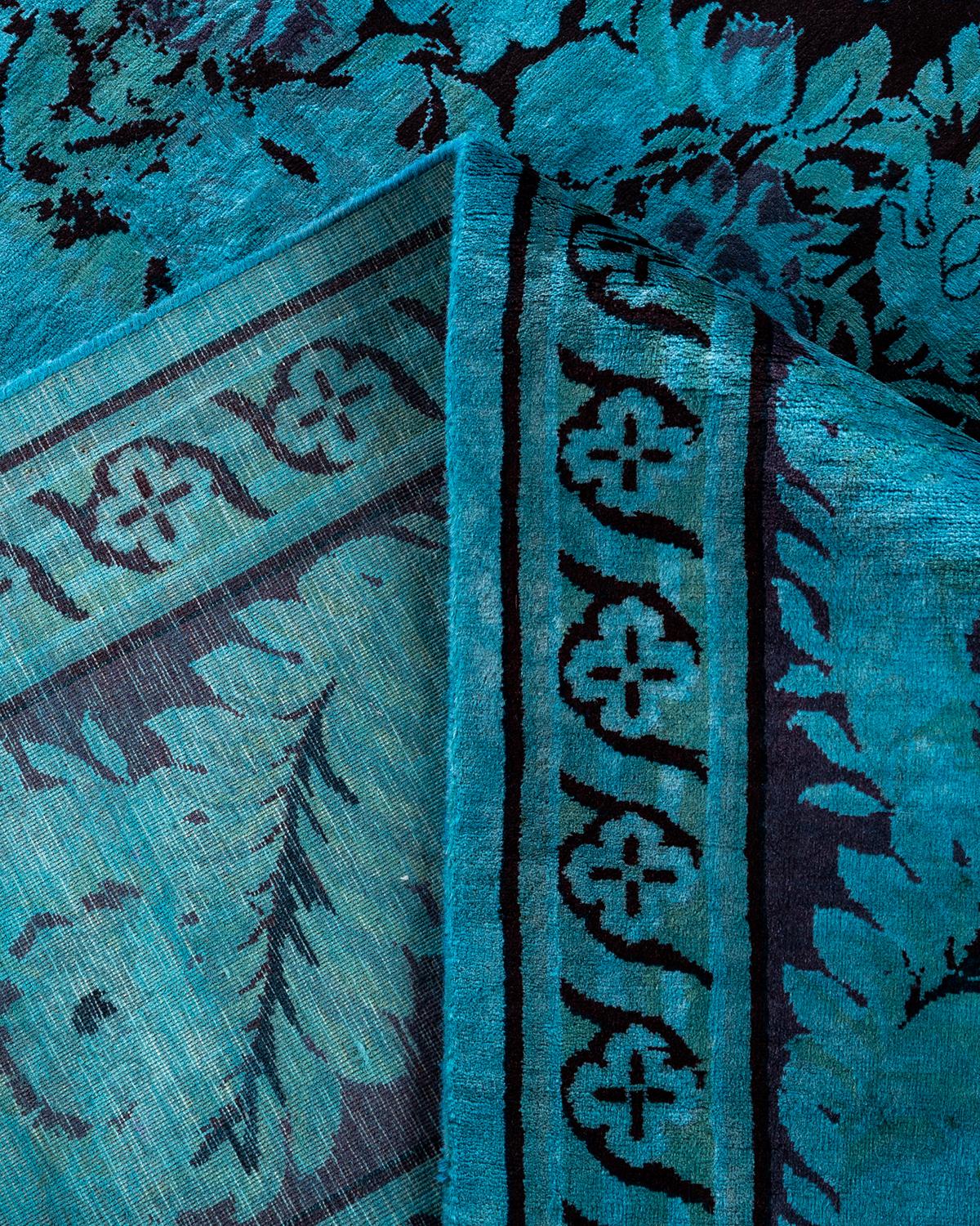 Contemporary Overdyed Hand Knotted Wool Blue Area Rug 10' 0