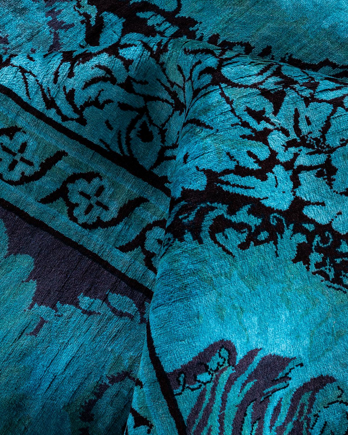 Contemporary Overdyed Hand Knotted Wool Blue Area Rug 10' 0