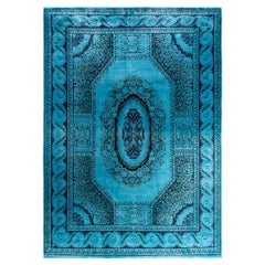 Contemporary Overdyed Hand Knotted Wool Blue Area Rug 10' 0" x 13' 10"