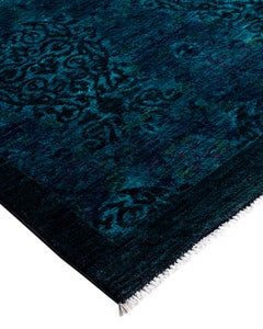 Contemporary Overdyed Hand Knotted Wool Blue Area Rug 10' 1" x 13' 8"