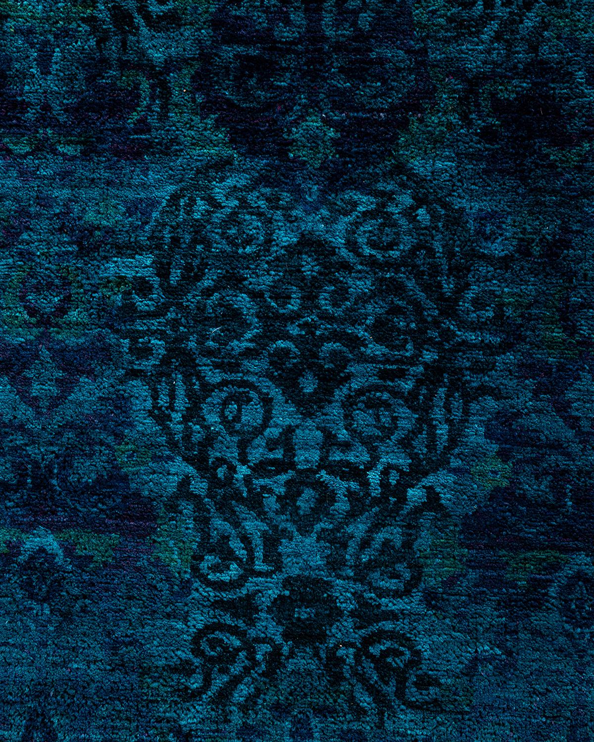 Pakistani Contemporary Overdyed Hand Knotted Wool Blue Area Rug 10' 1