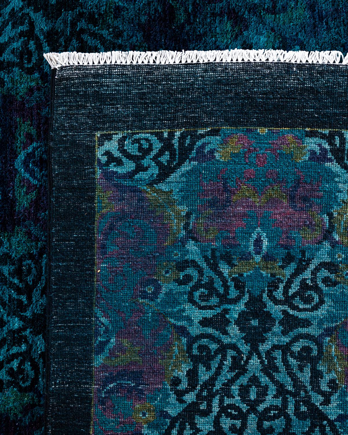 Contemporary Overdyed Hand Knotted Wool Blue Area Rug 10' 1