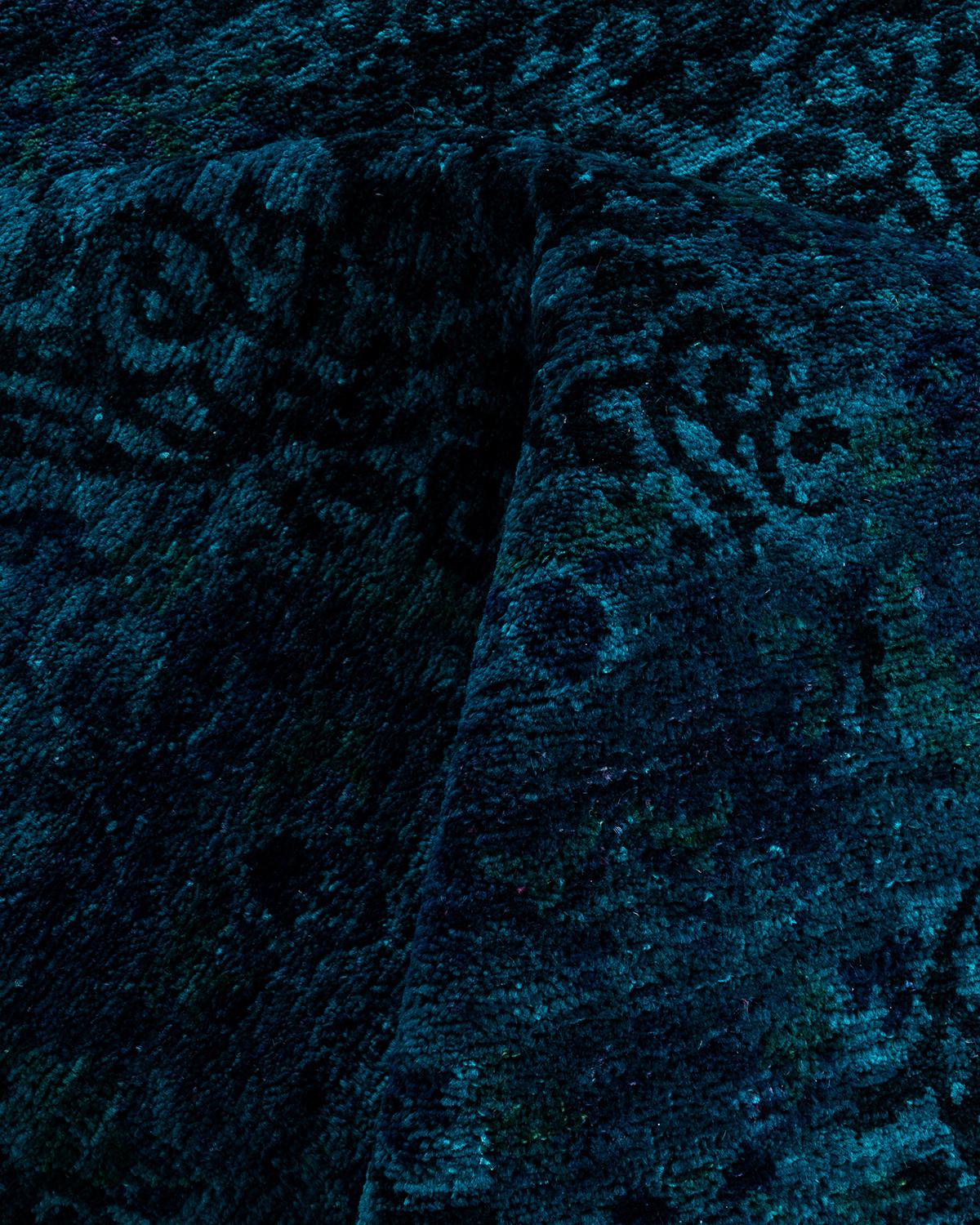 Contemporary Overdyed Hand Knotted Wool Blue Area Rug 10' 1