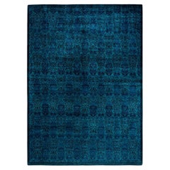 Contemporary Overdyed Hand Knotted Wool Blue Area Rug 10' 1" x 13' 8"