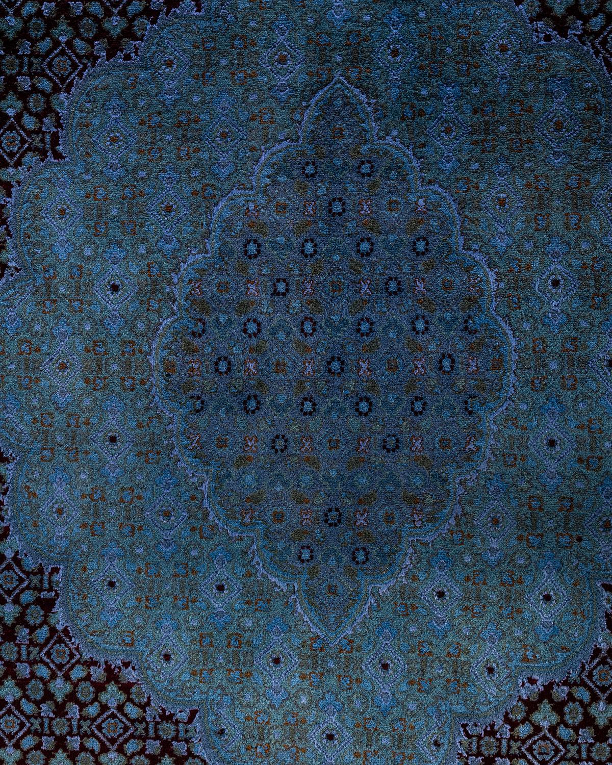 Pakistani Contemporary Overdyed Hand Knotted Wool Blue Area Rug 10' 3