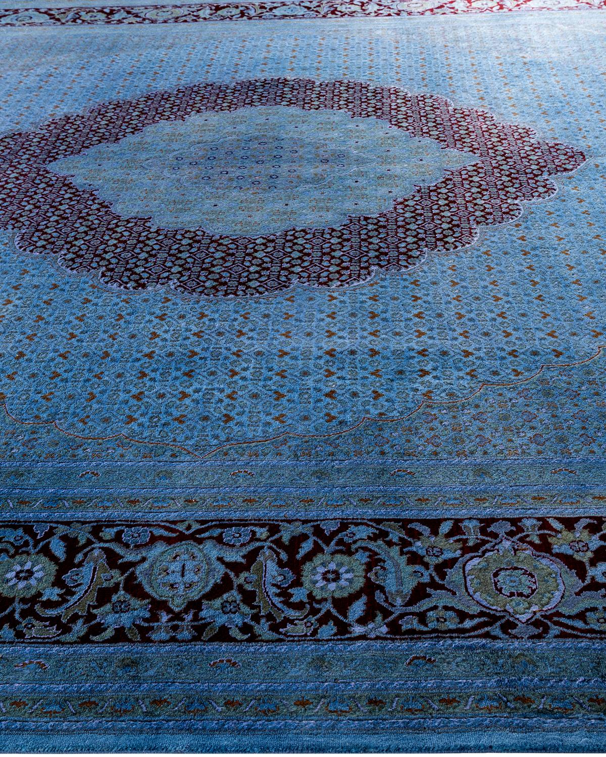 Contemporary Overdyed Hand Knotted Wool Blue Area Rug 10' 3