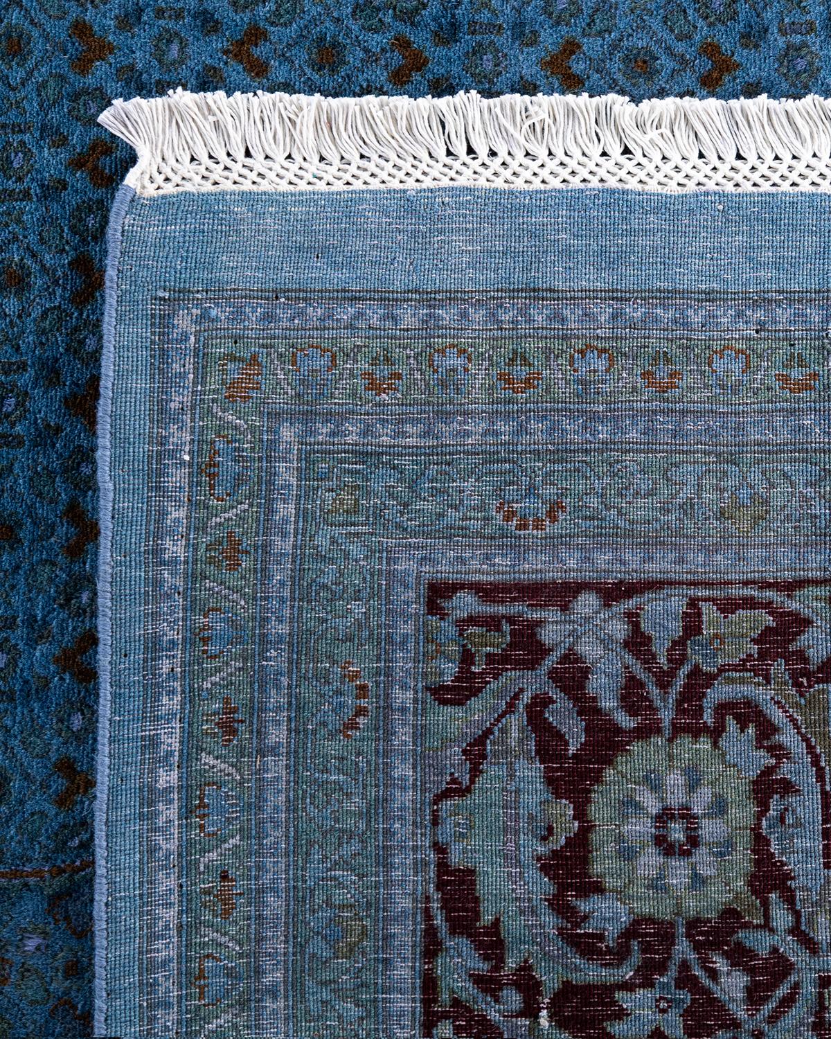 Contemporary Overdyed Hand Knotted Wool Blue Area Rug 10' 3