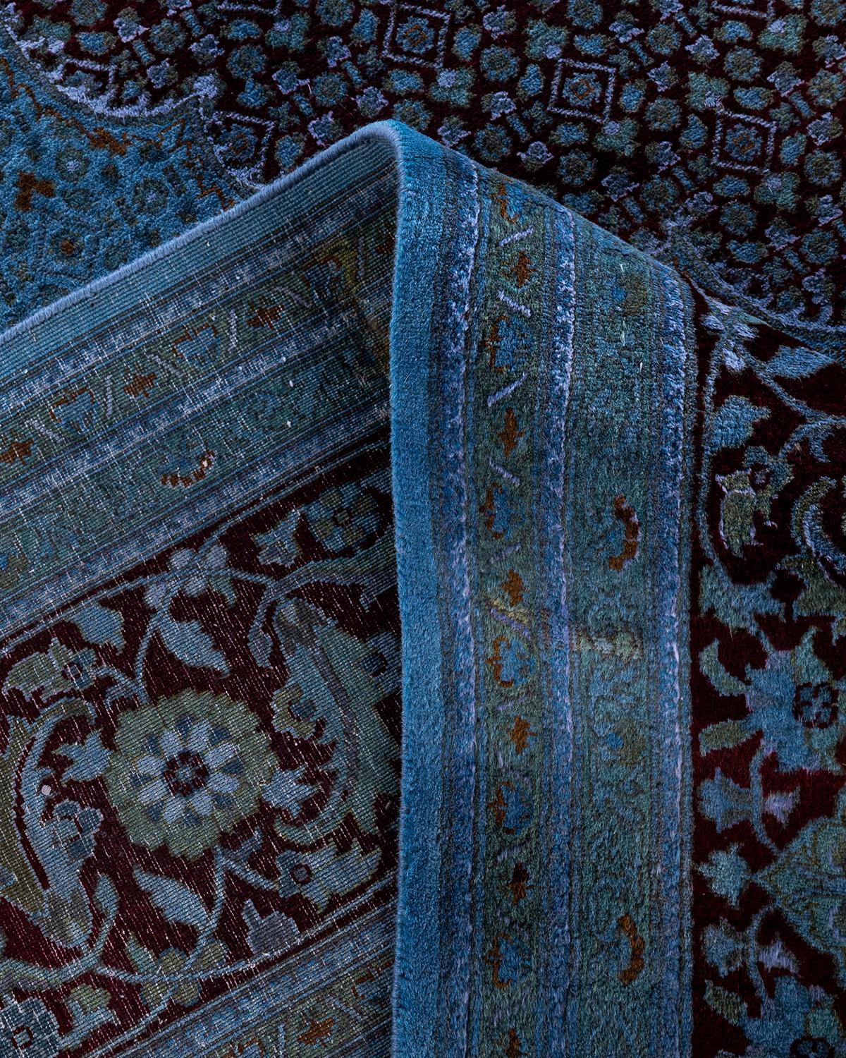 Contemporary Overdyed Hand Knotted Wool Blue Area Rug 10' 3