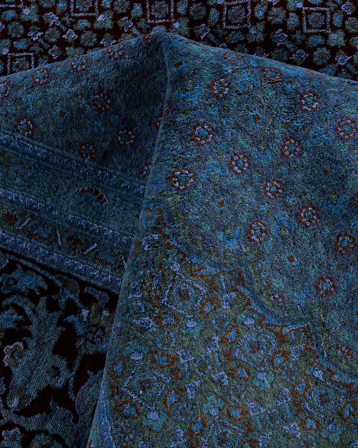 Contemporary Overdyed Hand Knotted Wool Blue Area Rug 10' 3