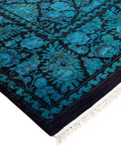 Contemporary Overdyed Hand Knotted Wool Blue Area Rug 10' 4" x 13' 5"