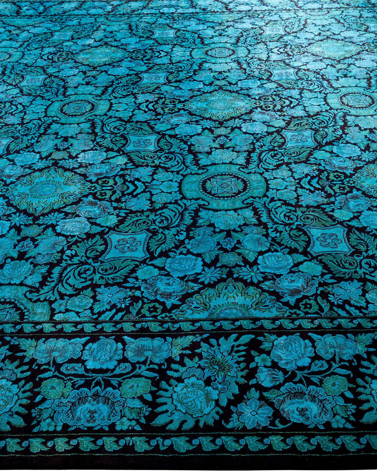 Contemporary Overdyed Hand Knotted Wool Blue Area Rug 10' 4