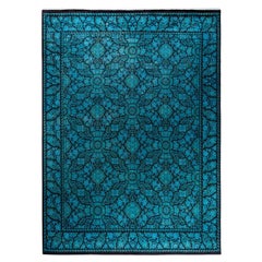 Contemporary Overdyed Hand Knotted Wool Blue Area Rug 10' 4" x 13' 5"