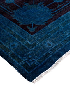 Contemporary Overdyed Hand Knotted Wool Blue Area Rug 11' 10" x 17' 9"