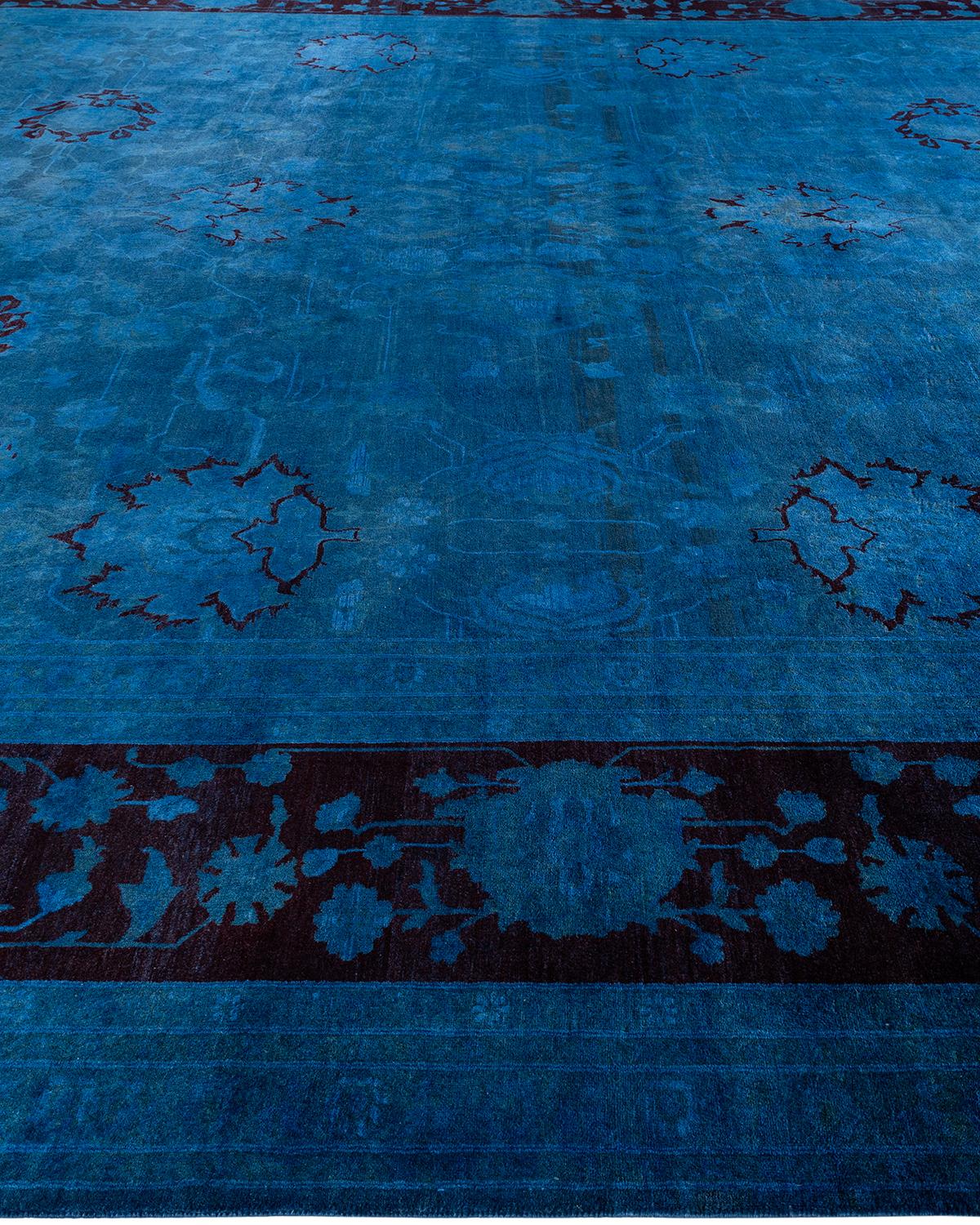 Alfombra de lana azul teñida a mano contemporánea 11' 10