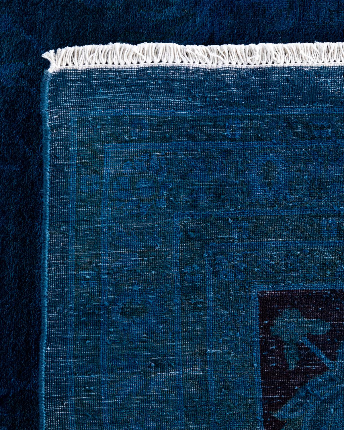 Alfombra de lana azul teñida a mano contemporánea 11' 10