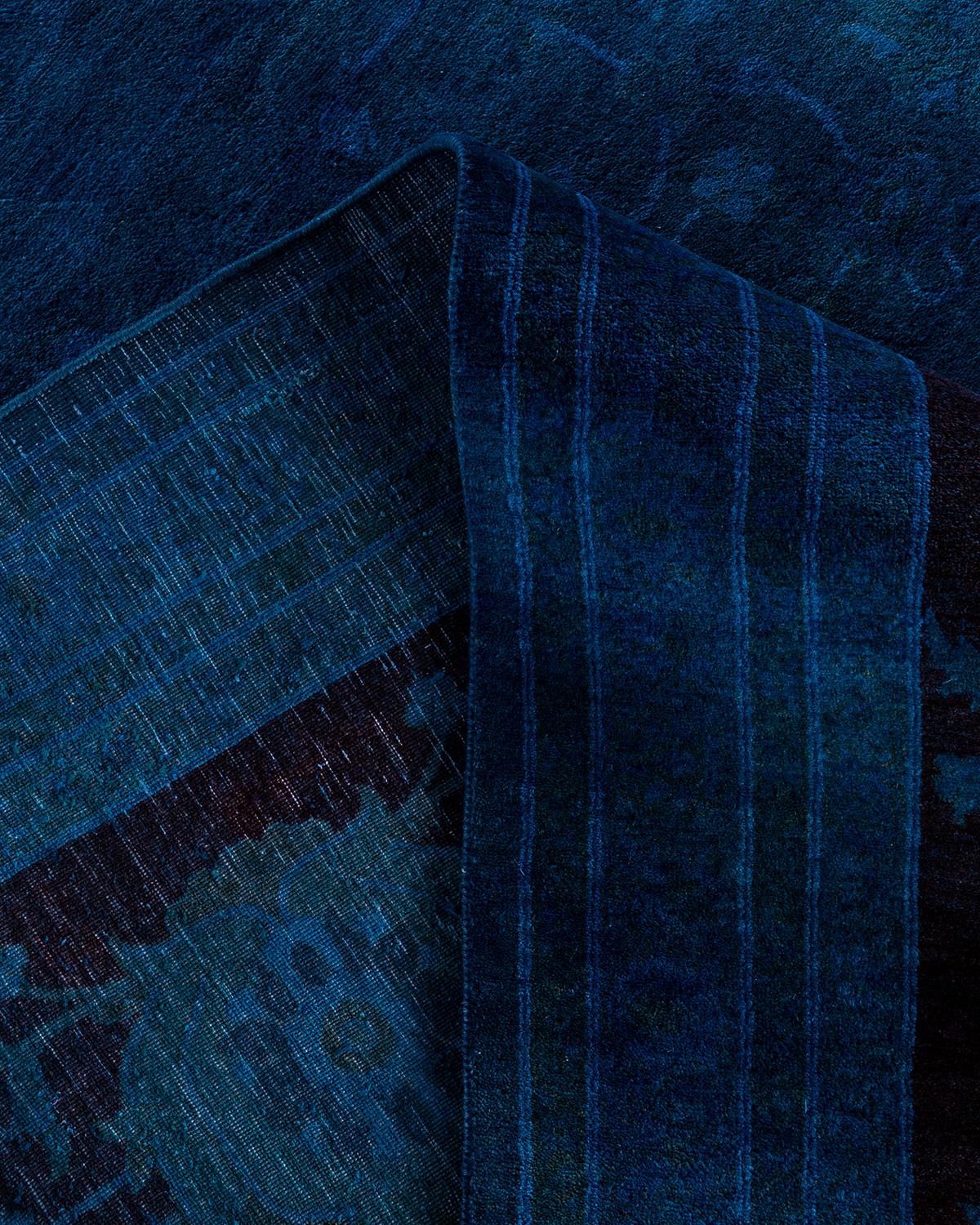 Alfombra de lana azul teñida a mano contemporánea 11' 10