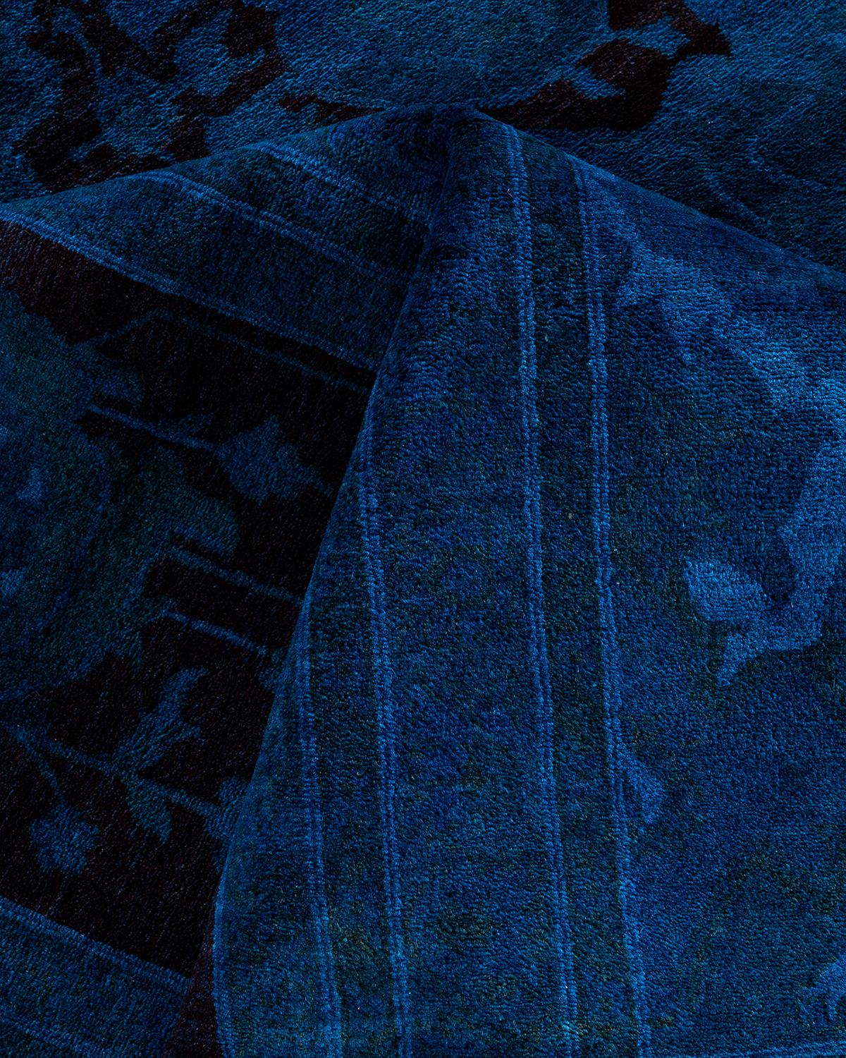 Alfombra de lana azul teñida a mano contemporánea 11' 10