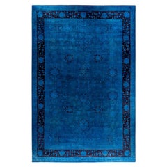 Contemporary Overdyed Hand Knotted Wool Blue Area Rug 11' 10" x 17' 9"