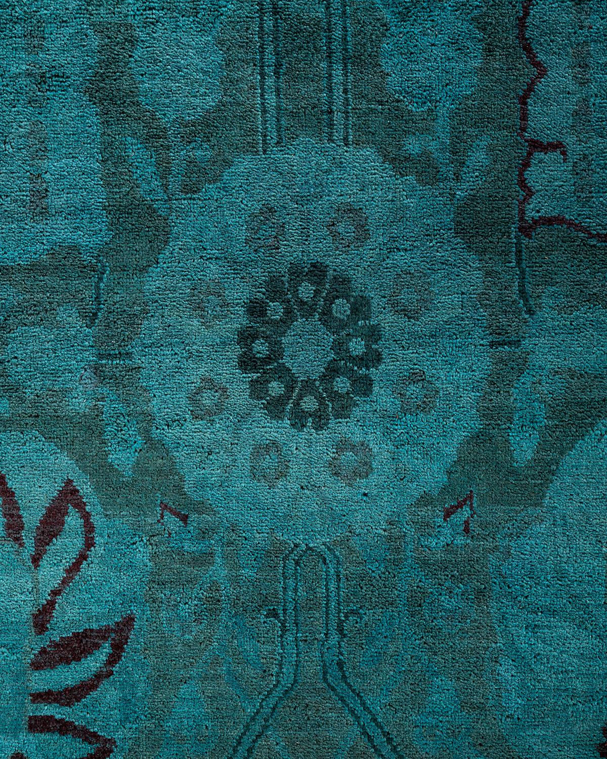 Pakistani Contemporary Overdyed Hand Knotted Wool Blue Area Rug 11' 10