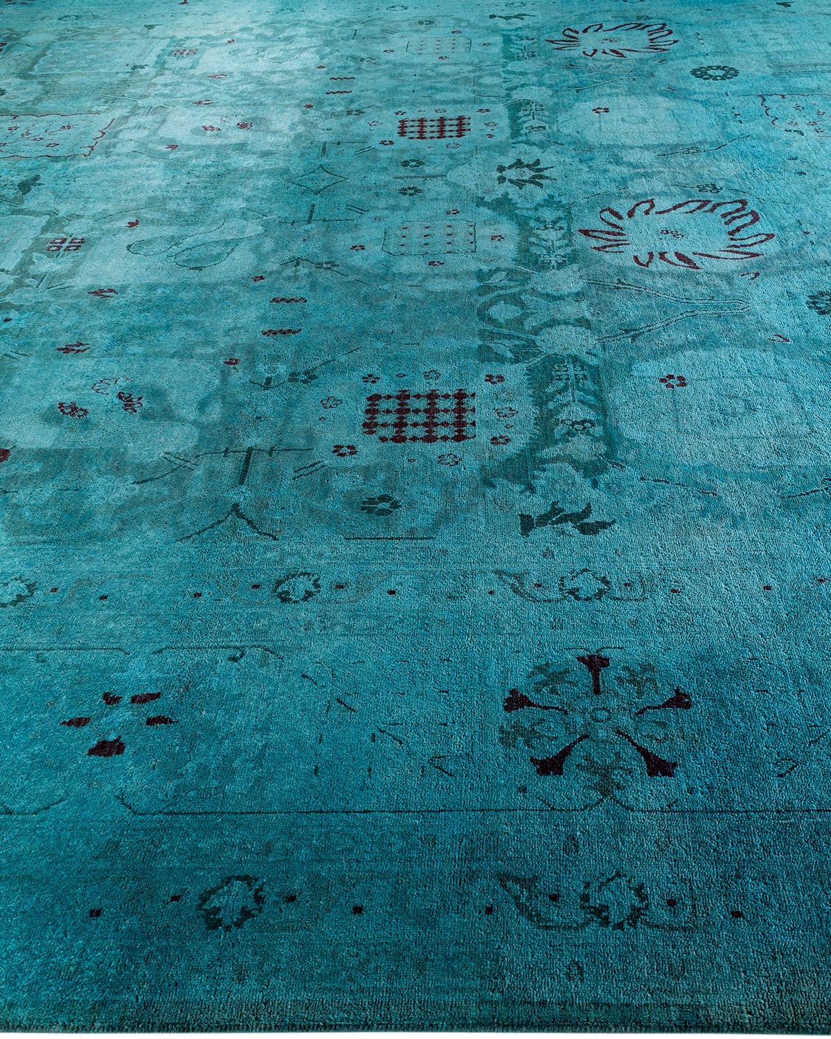 Contemporary Overdyed Hand Knotted Wool Blue Area Rug 11' 10