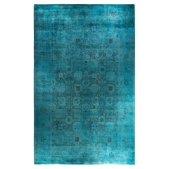 Contemporary Overdyed Hand Knotted Wool Blue Area Rug 11' 10" x 18' 10"