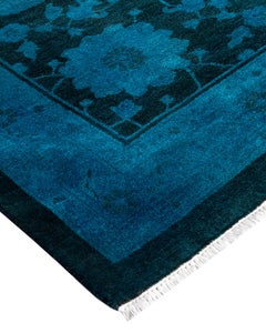 Contemporary Overdyed Hand Knotted Wool Blue Area Rug 12' 1" x 21' 6"