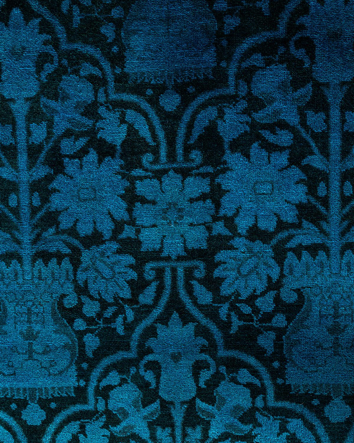 Pakistano Contemporary Overdyed Hand Knots Rugs (Tappeto di lana blu) 12' 1