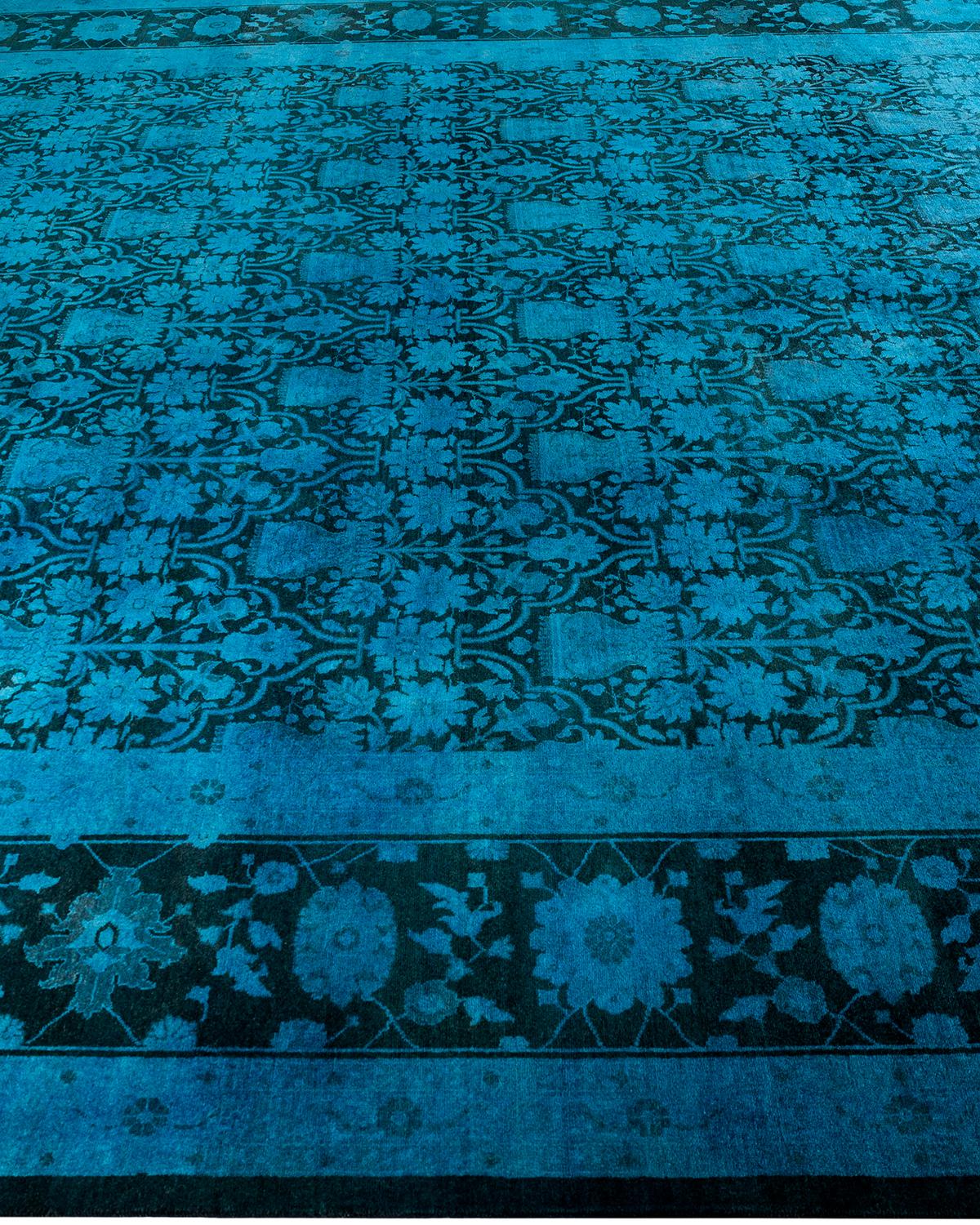 Contemporary Overdyed Hand Knots Rugs (Tappeto di lana blu) 12' 1