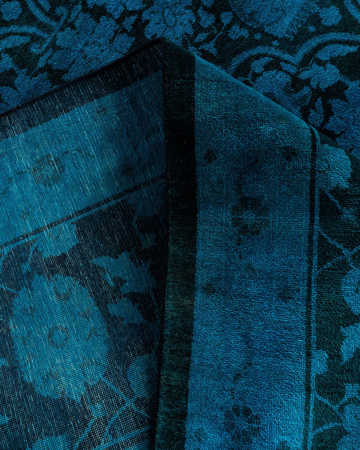 Lana Contemporary Overdyed Hand Knots Rugs (Tappeto di lana blu) 12' 1
