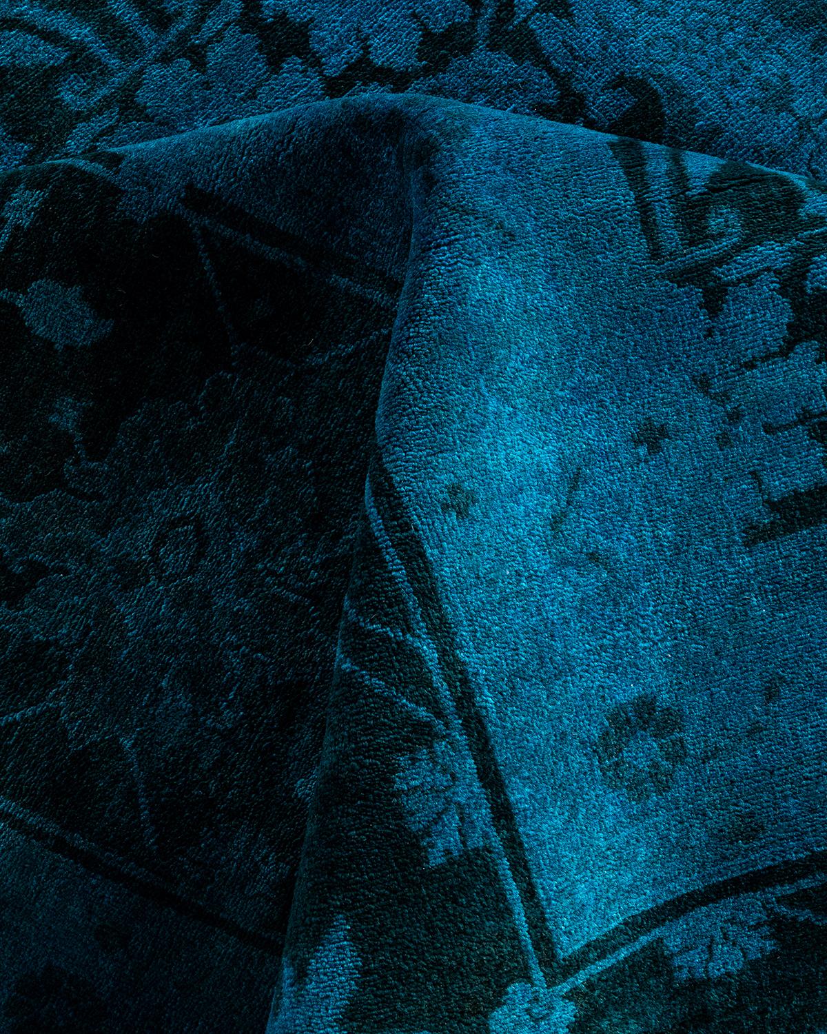 Contemporary Overdyed Hand Knots Rugs (Tappeto di lana blu) 12' 1