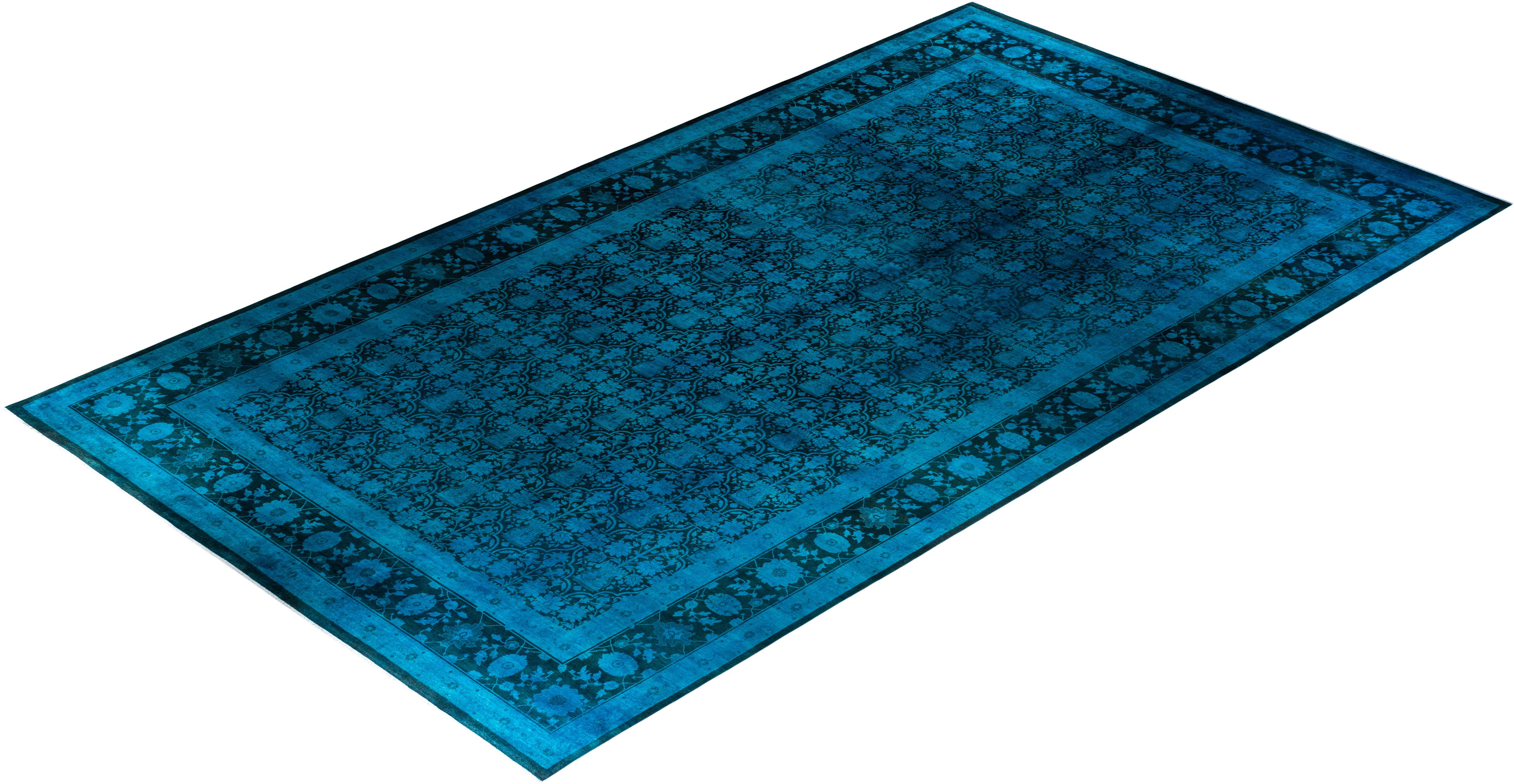 Contemporary Overdyed Hand Knots Rugs (Tappeto di lana blu) 12' 1