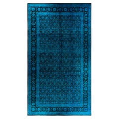 Alfombra de lana azul teñida a mano contemporánea 30 cm x 30 cm