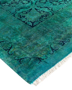 Contemporary Overdyed Hand Knotted Wool Blue Area Rug 12' 3" x 15' 4"