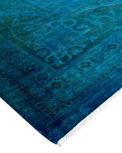Contemporary Overdyed Hand Knotted Wool Blue Area Rug 12' 3" x 17' 10"