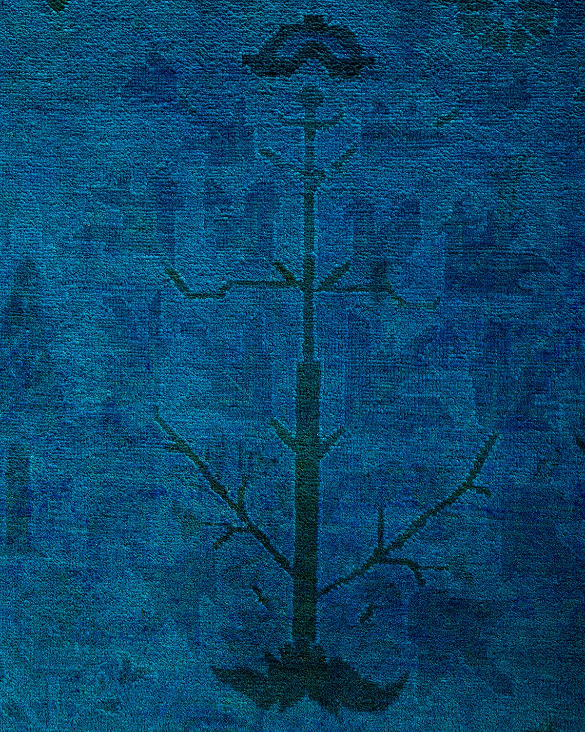 Pakistani Contemporary Overdyed Hand Knotted Wool Blue Area Rug 12' 3
