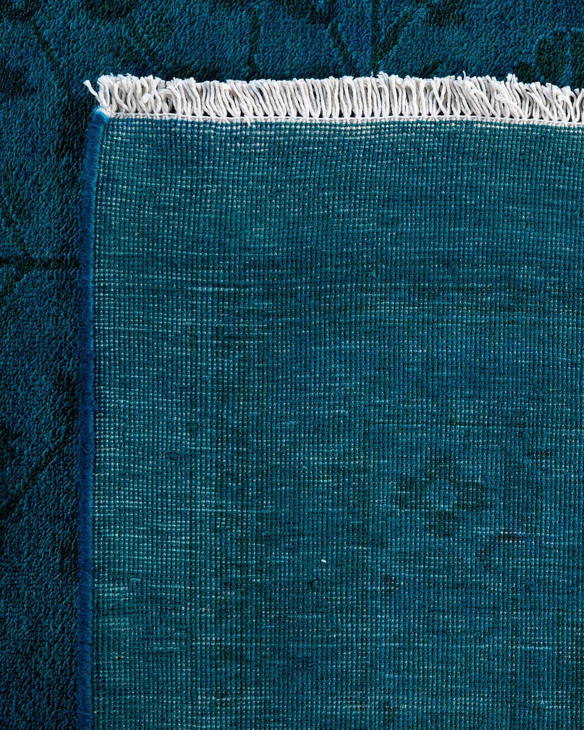 Contemporary Overdyed Hand Knotted Wool Blue Area Rug 12' 3