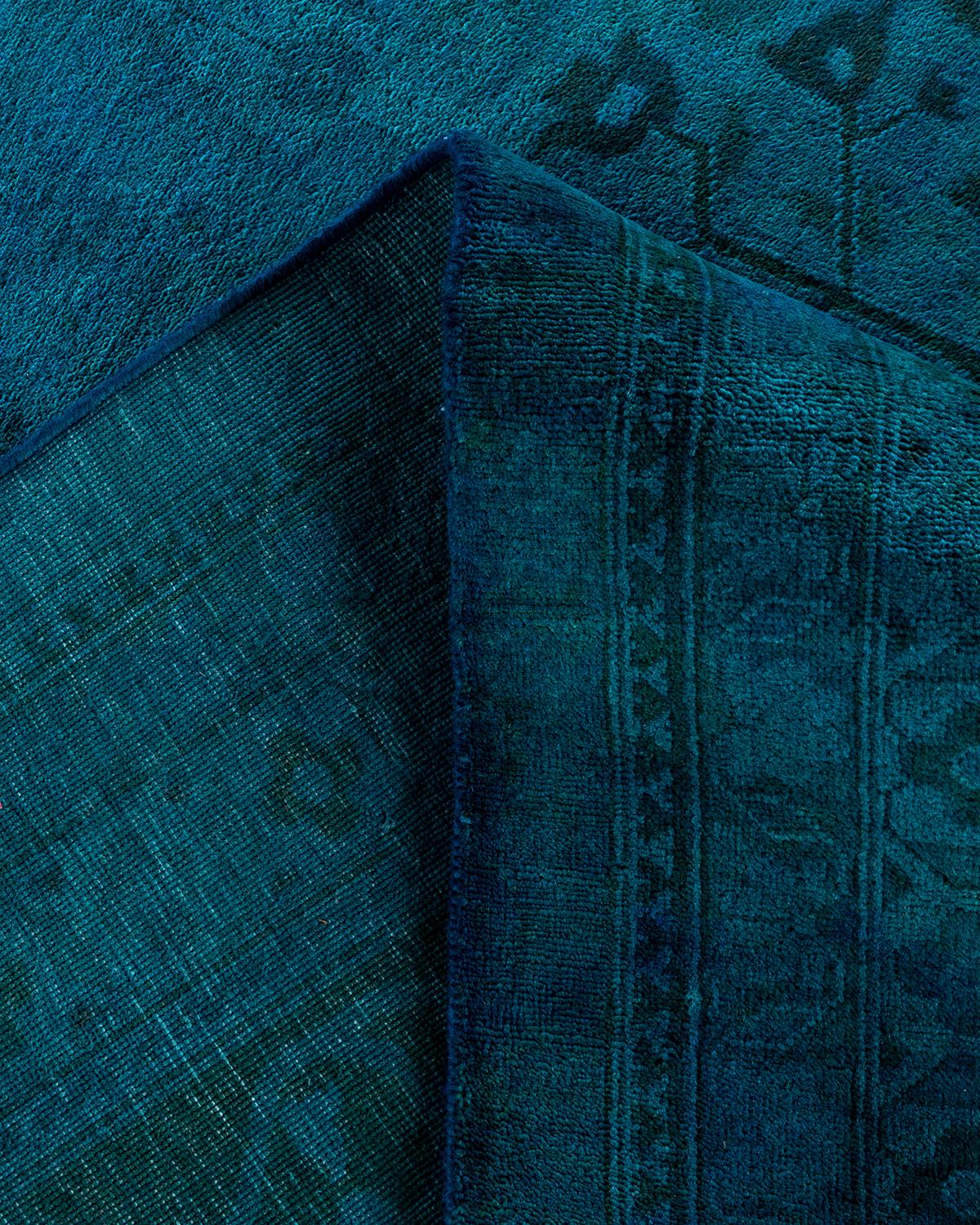 Contemporary Overdyed Hand Knotted Wool Blue Area Rug 12' 3