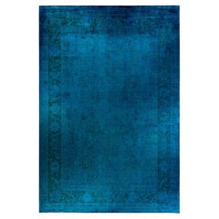 Alfombra de lana teñida a mano contemporánea azul 30 cm x 30 cm