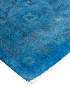 Contemporary Overdyed Hand Knotted Wool Blue Area Rug 12' 4" x 15' 3"