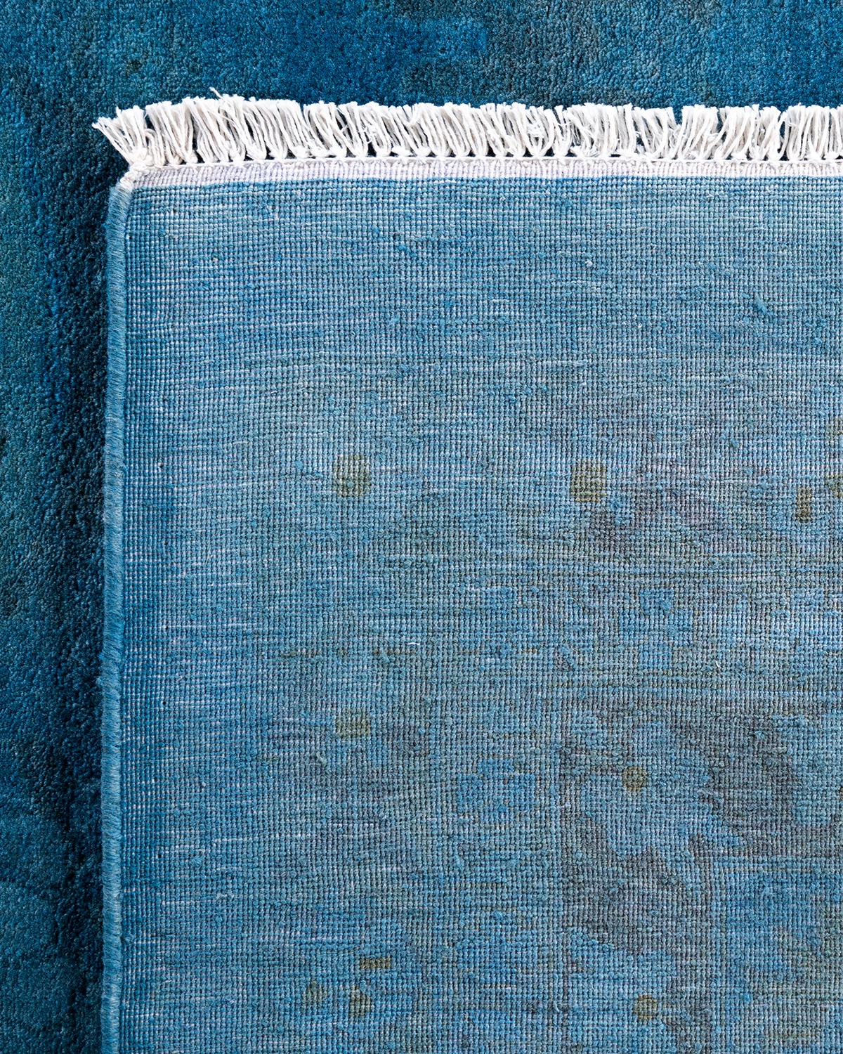 XXIe siècle et contemporain Contemporary Overdyed Hand Knotted Wool Blue Area Rug 12' 4