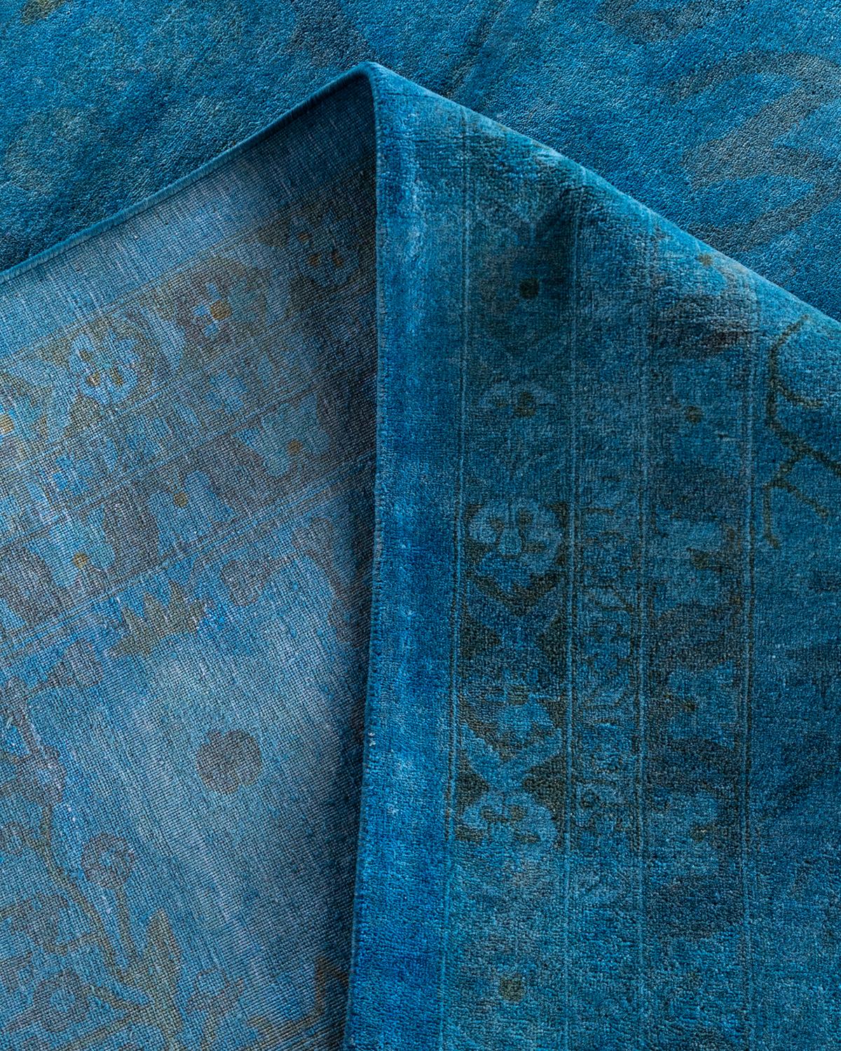 Laine Contemporary Overdyed Hand Knotted Wool Blue Area Rug 12' 4