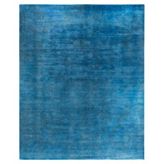 Contemporary Overdyed Hand Knotted Wool Blue Area Rug 12' 4" x 15' 3"