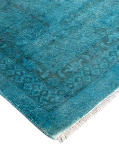 Contemporary Overdyed Hand Knotted Wool Blue Area Rug 12' 4" x 16' 0"