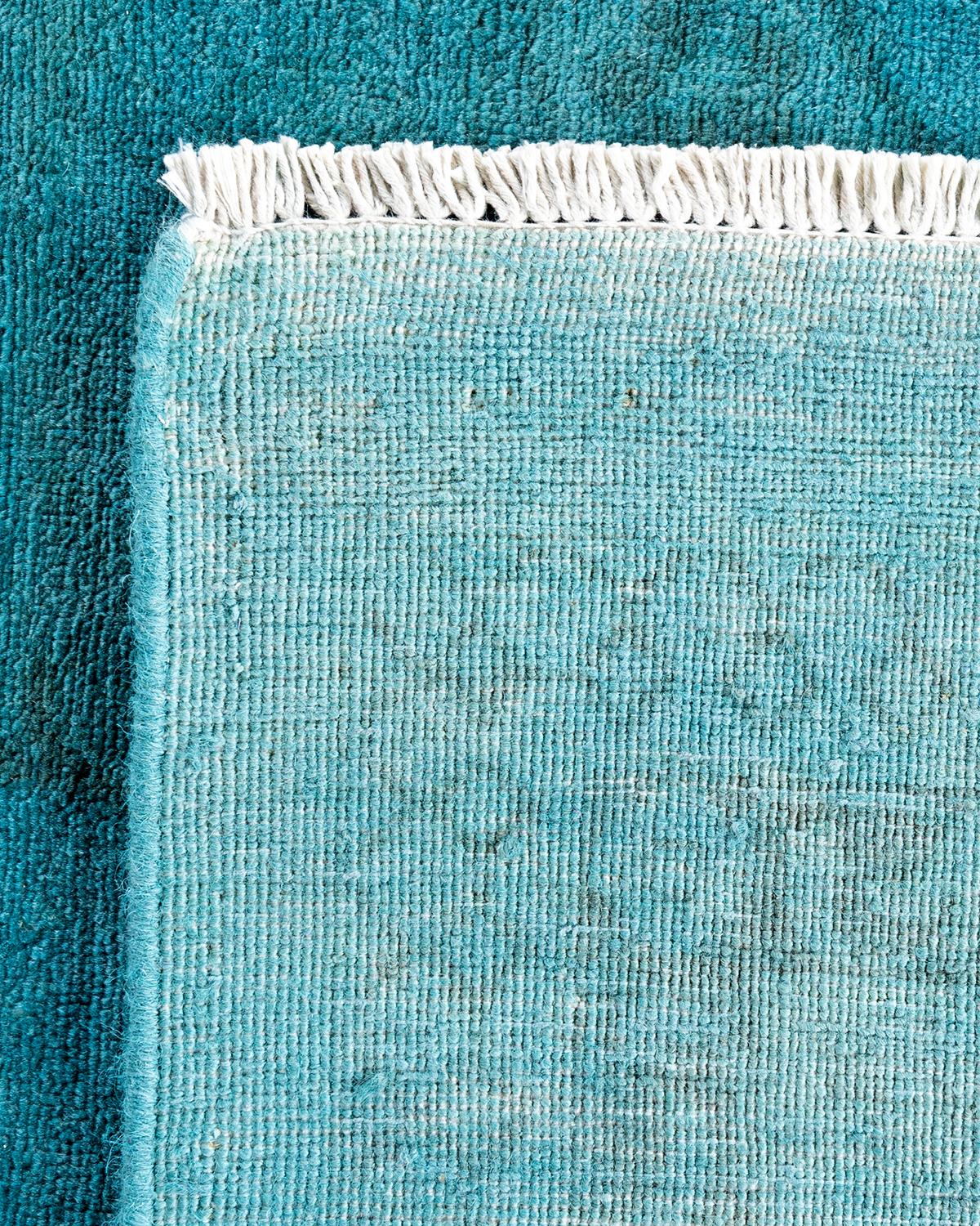 Contemporary Overdyed Hand Knotted Wool Blue Area Rug 12' 4