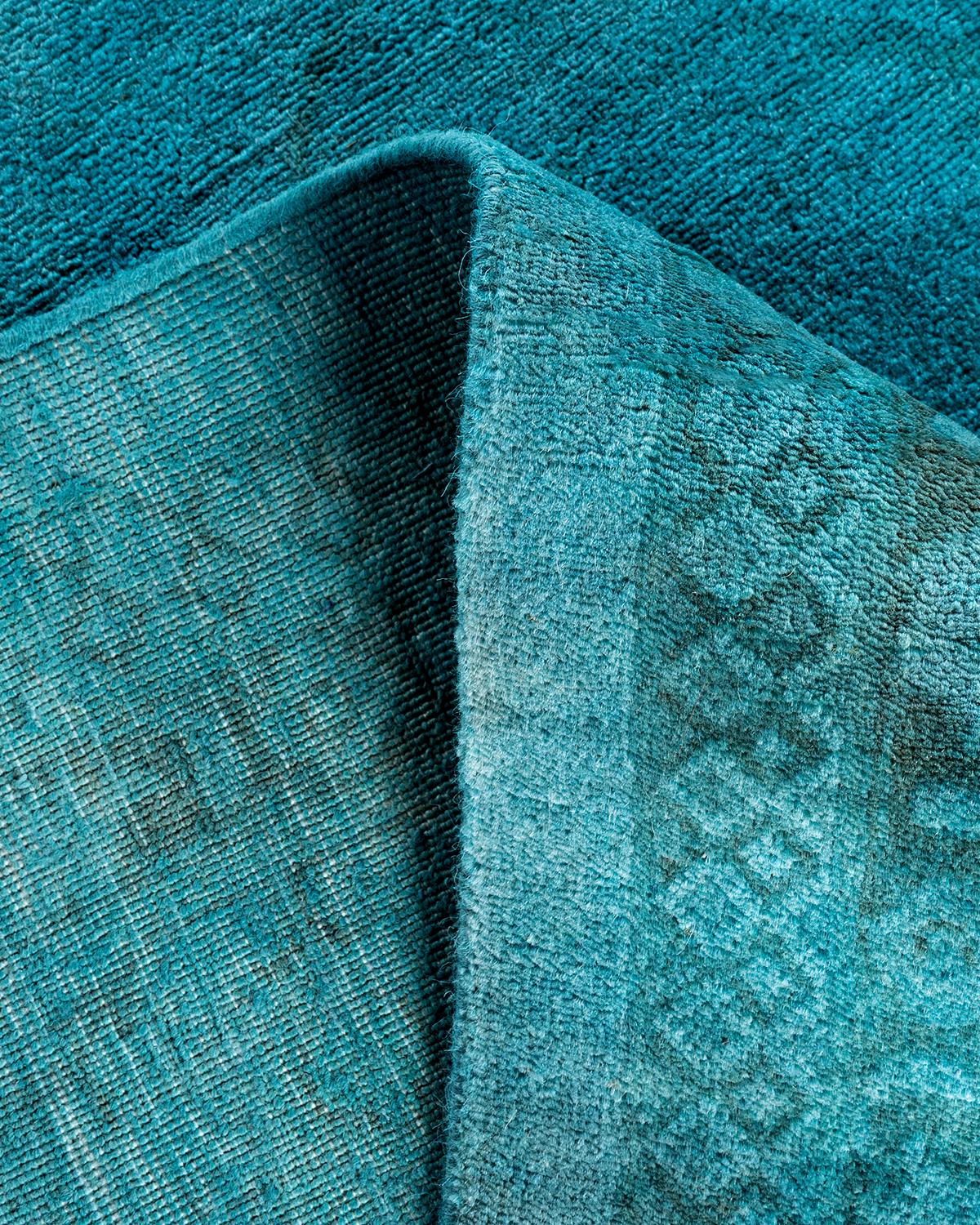 Contemporary Overdyed Hand Knotted Wool Blue Area Rug 12' 4