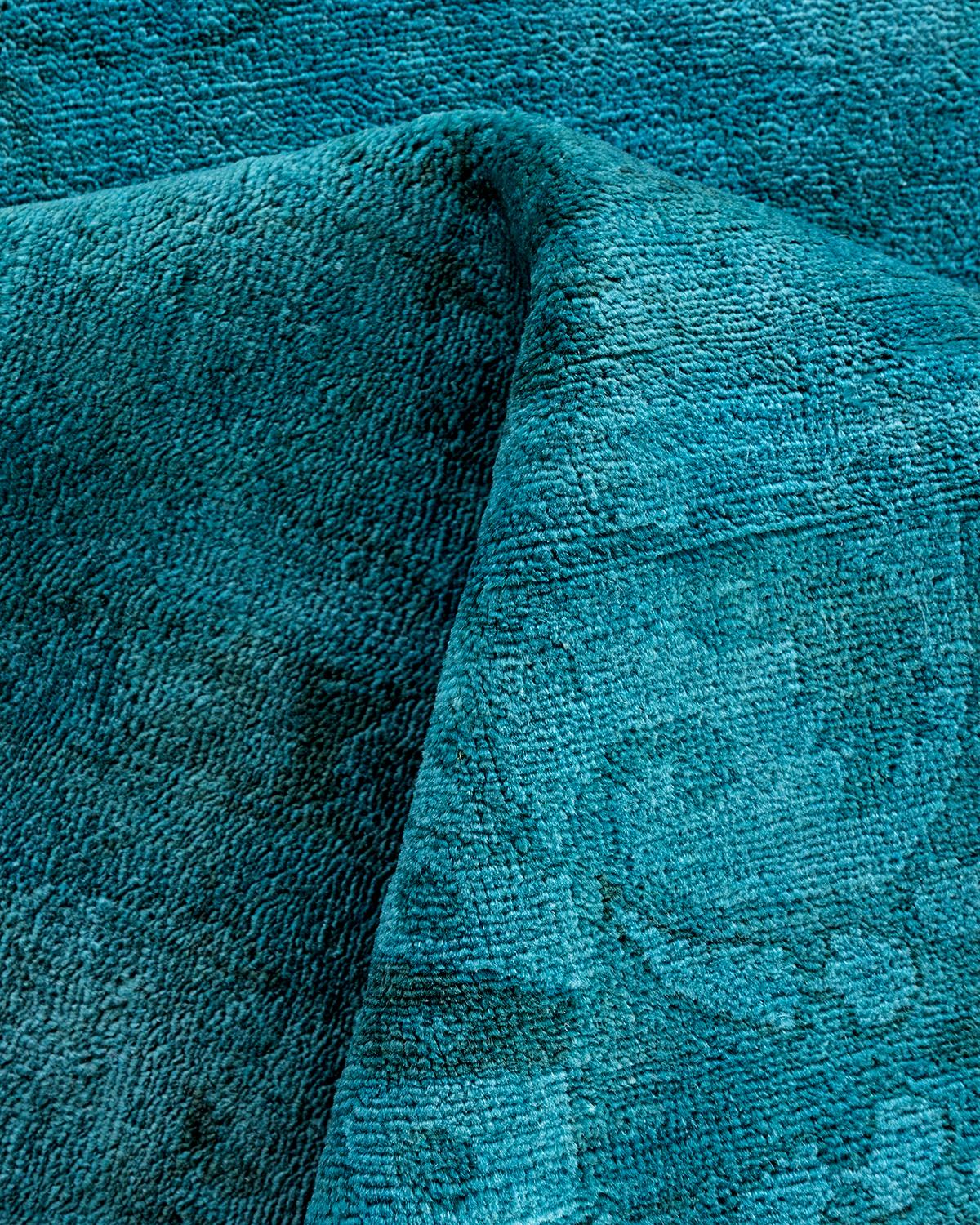 Contemporary Overdyed Hand Knotted Wool Blue Area Rug 12' 4