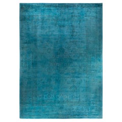 Contemporary Overdyed Hand Knotted Wool Blue Area Rug 12' 4" x 16' 0"