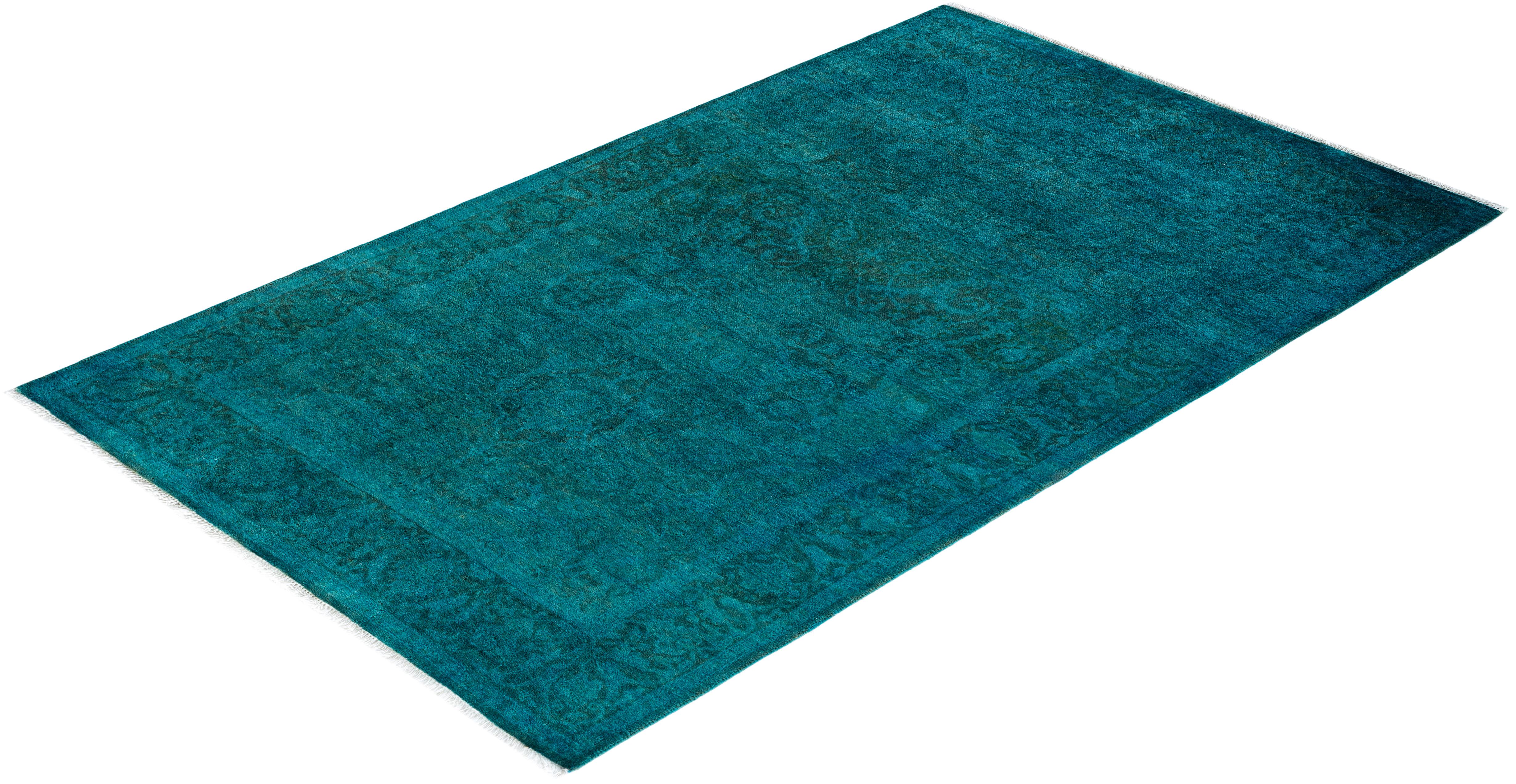 Contemporary Overdyed Hand Knots Rugs (Tappeto di lana blu) 3' 1