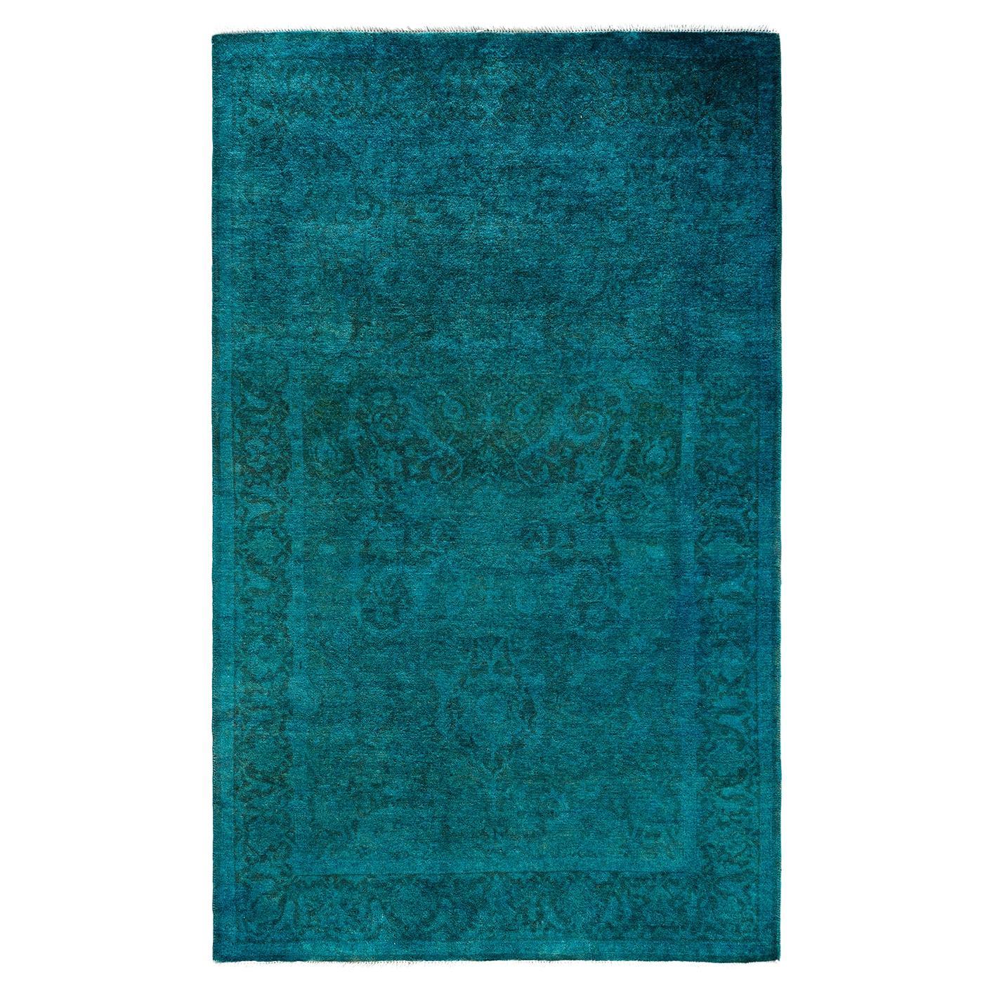 Contemporary Overdyed Hand Knotted Wool Blue Area Rug 3' 1" x 5' 0"