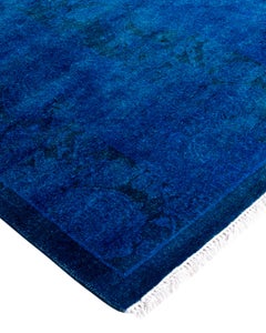Contemporary Overdyed Hand Knotted Wool Blue Area Rug 3' 1" x 5' 1"